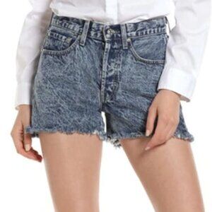 Edwin Cai cut off jean denim shorts acid wash frayed hem dark wash Saturn new 32